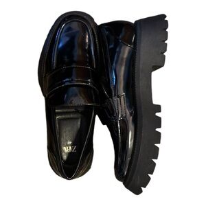 Zara Black Patent Chunky Lug Sole Loafers